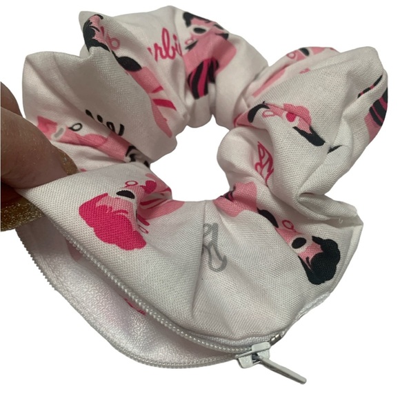 Barbie zipper scrunchie hand made USA white cotton rare print summer trend nwt - Picture 2 of 5